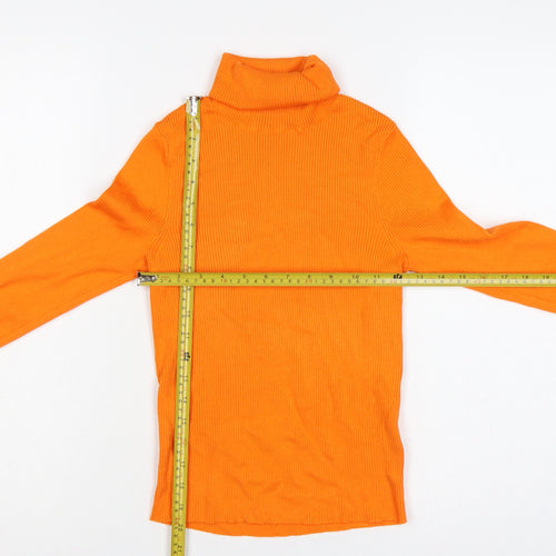 H&M Divided Women Orange Ribbed Roll Neck Jumper UK 12 M Slim Knit