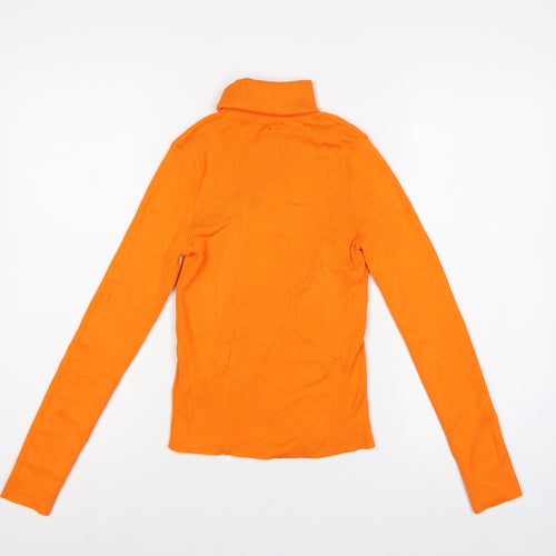 H&M Divided Women Orange Ribbed Roll Neck Jumper UK 12 M Slim Knit