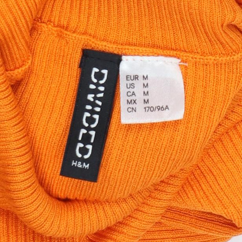 H&M Divided Women Orange Ribbed Roll Neck Jumper UK 12 M Slim Knit