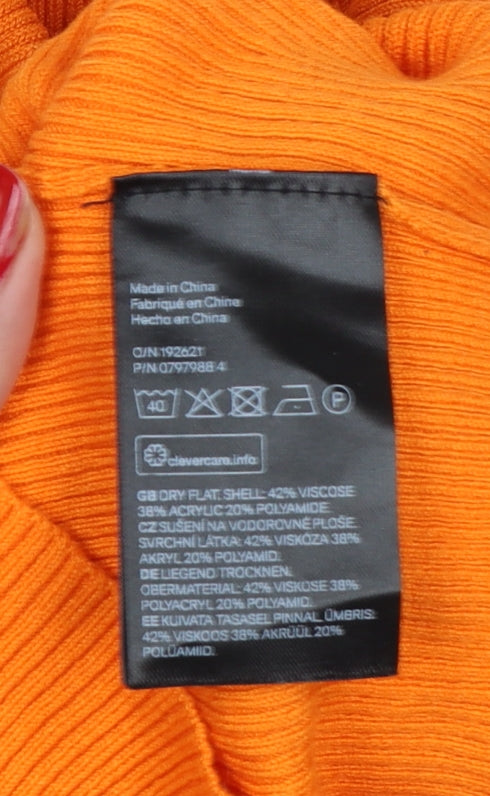 H&M Divided Women Orange Ribbed Roll Neck Jumper UK 12 M Slim Knit
