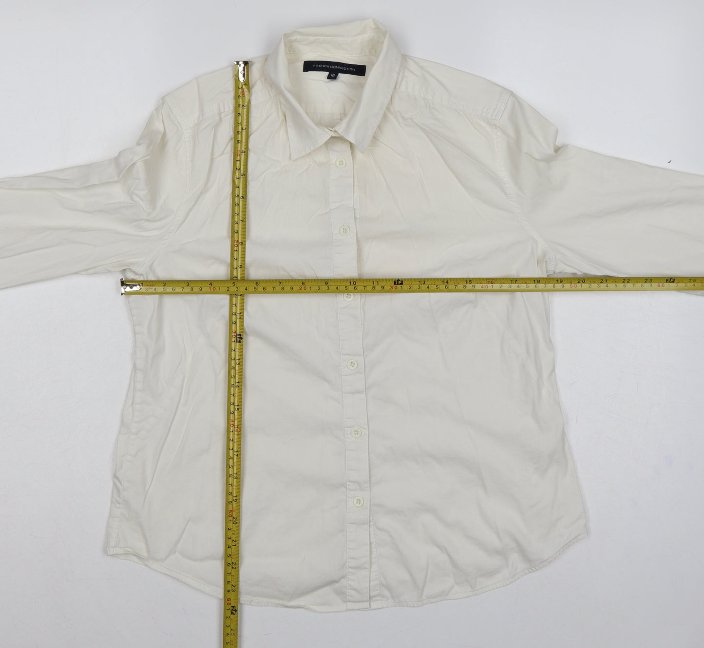 French Connection Women Ivory Size 16 Classic Long Sleeve Shirt