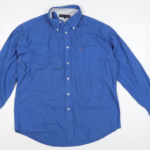 Tommy Hilfiger Men’s Blue Large Cotton Button-Down Long Sleeve Shirt