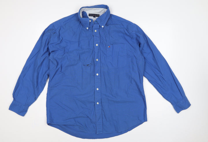 Tommy Hilfiger Men’s Blue Large Cotton Button-Down Long Sleeve Shirt