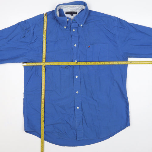 Tommy Hilfiger Men’s Blue Large Cotton Button-Down Long Sleeve Shirt