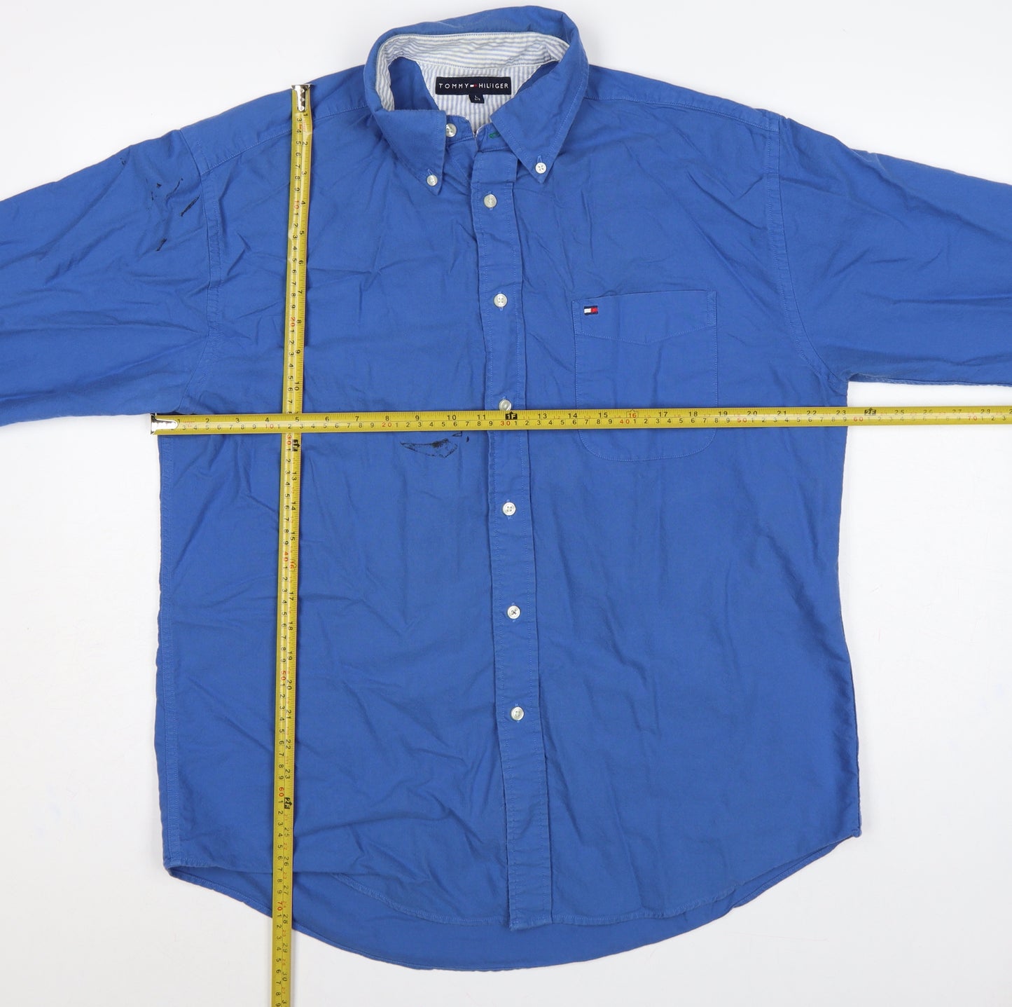 Tommy Hilfiger Men’s Blue Large Cotton Button-Down Long Sleeve Shirt