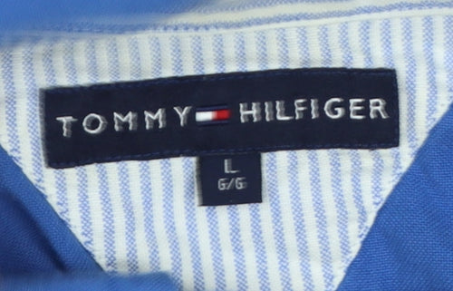 Tommy Hilfiger Men’s Blue Large Cotton Button-Down Long Sleeve Shirt