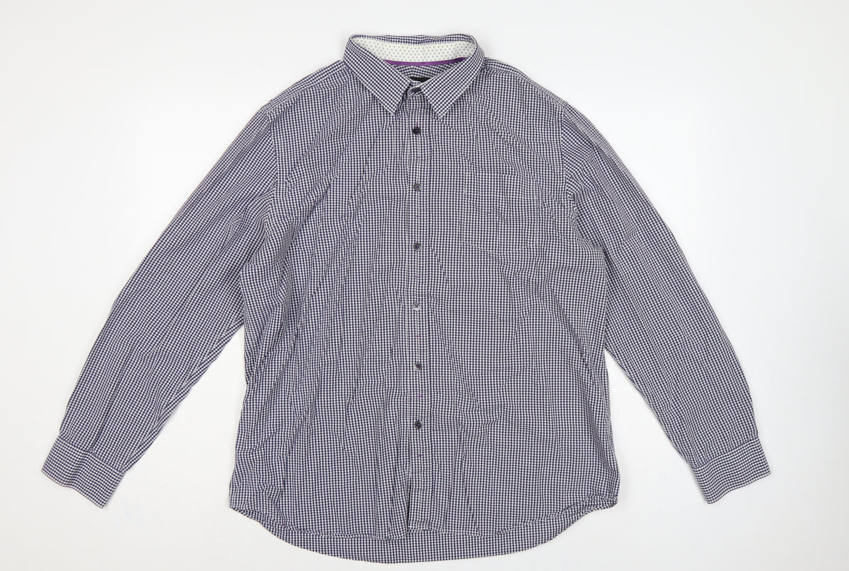 Back view of Jeff Banks Men’s Blue Check Button-Down Long Sleeve Shirt L