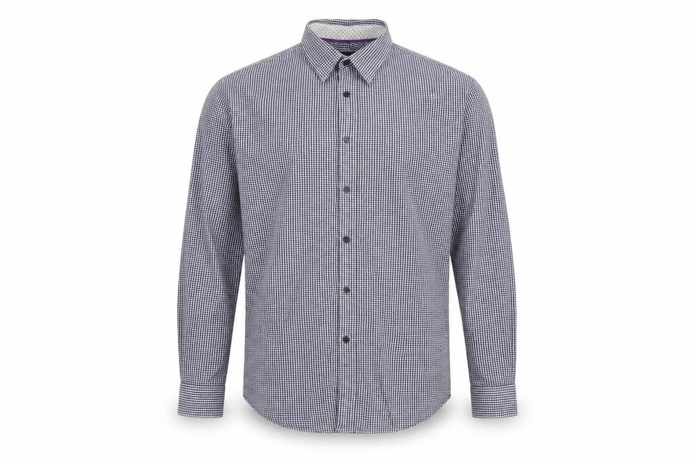Front view of Jeff Banks Men’s Blue Check Button-Down Long Sleeve Shirt L