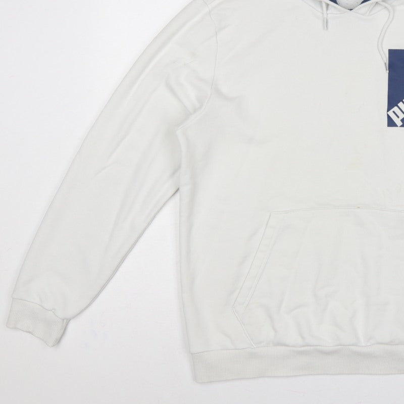Puma Men’s White M Pullover Hoodie Blue Logo Graphic Pocket