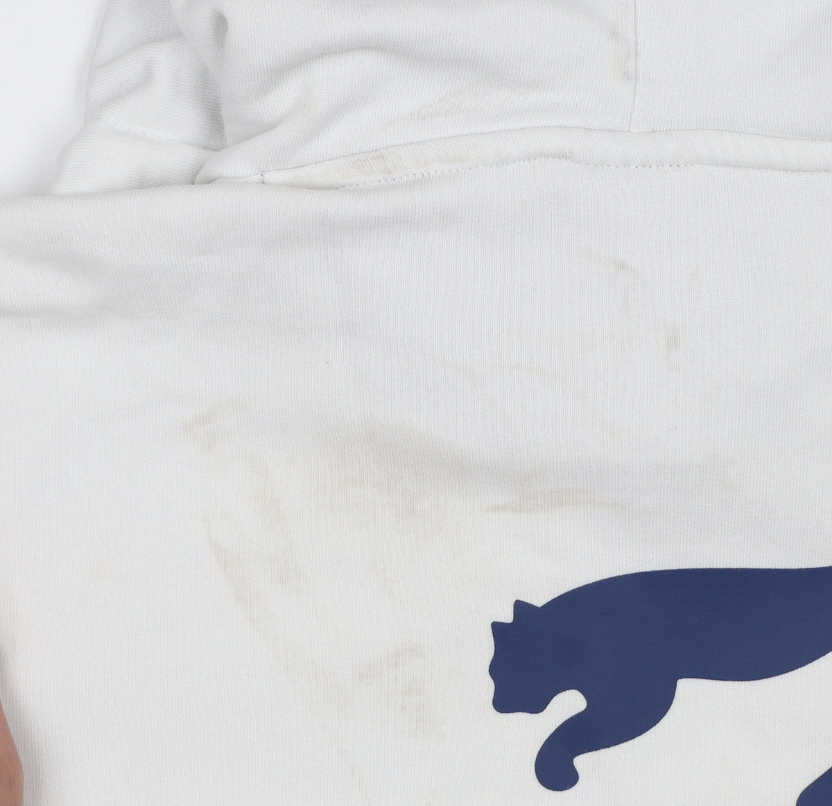 Puma Men’s White M Pullover Hoodie Blue Logo Graphic Pocket