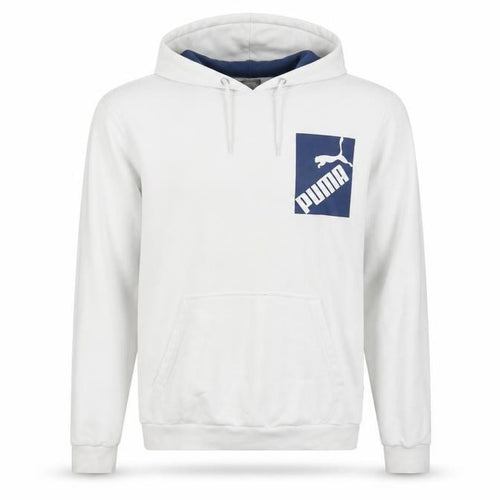 Puma Men’s White M Pullover Hoodie Blue Logo Graphic Pocket