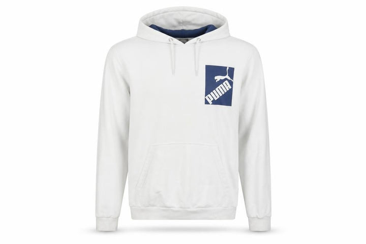 Puma Men’s White M Pullover Hoodie Blue Logo Graphic Pocket