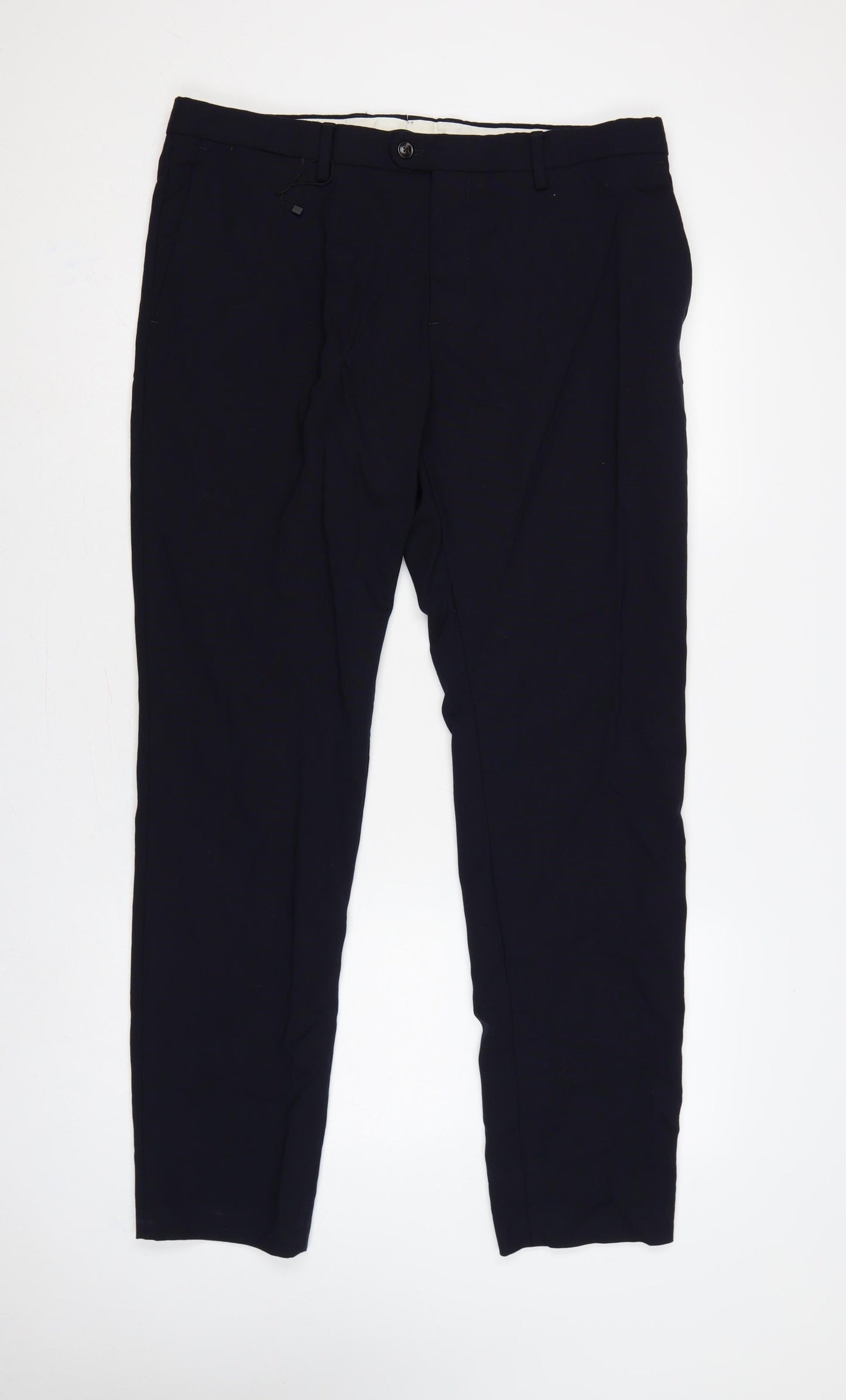 Zara Men’s Blue 34 Wool Flat Front Straight Dress Trousers