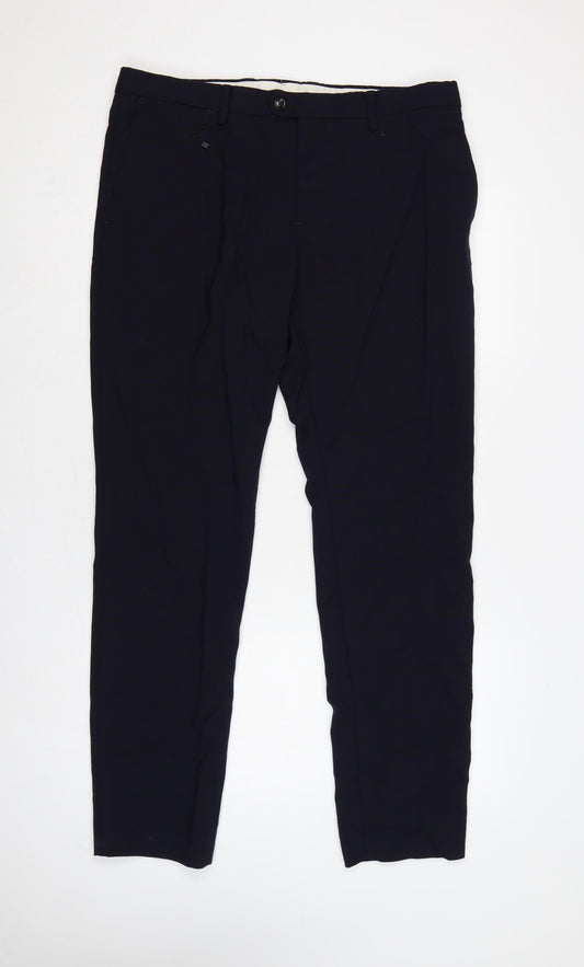Zara Men’s Blue 34 Wool Flat Front Straight Dress Trousers