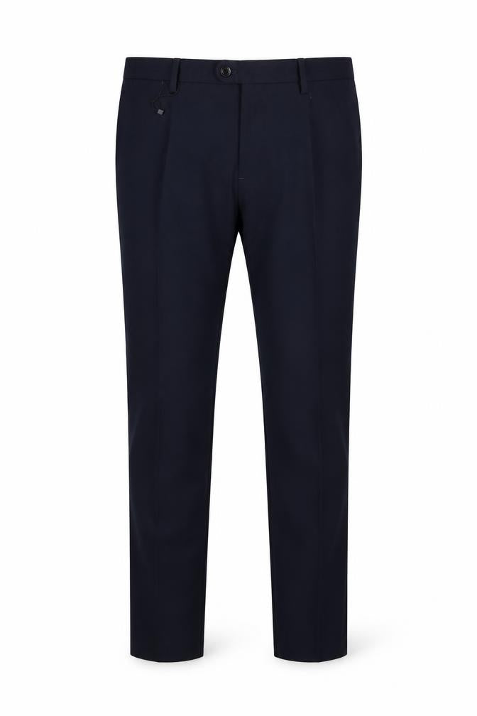 Front view of Zara Men’s Blue 34 Wool Flat Front Straight Dress Trousers