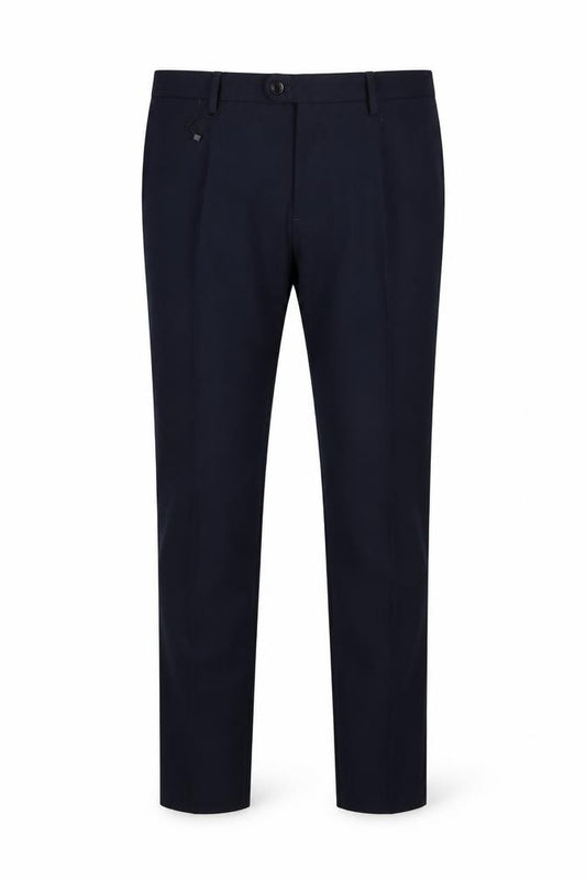 Front view of Zara Men’s Blue 34 Wool Flat Front Straight Dress Trousers