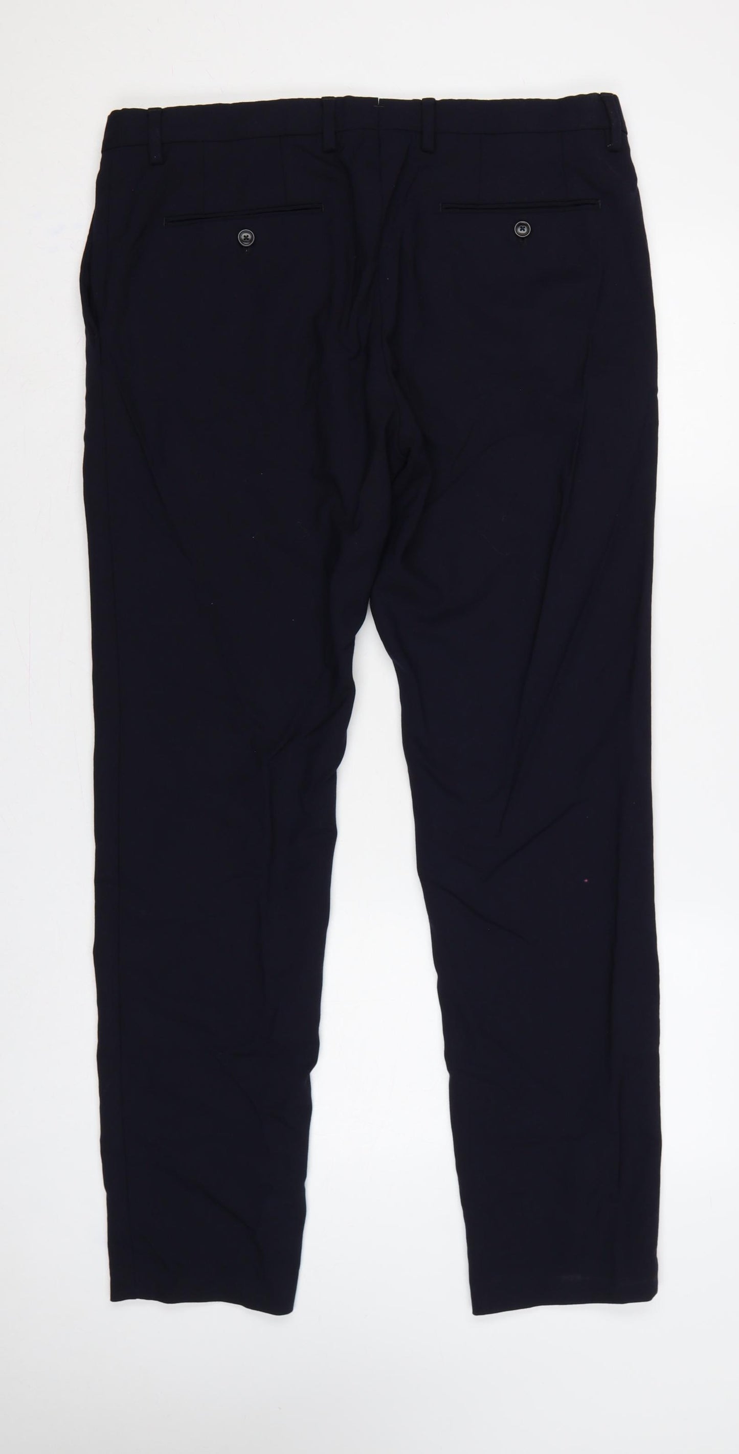 Zara Men’s Blue 34 Wool Flat Front Straight Dress Trousers