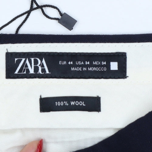 Zara Men’s Blue 34 Wool Flat Front Straight Dress Trousers