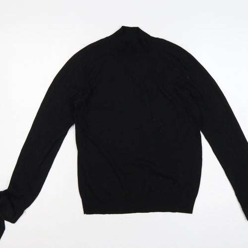 Mango Women Black UK 12 Wool Blend High Neck Tie Cuff Jumper