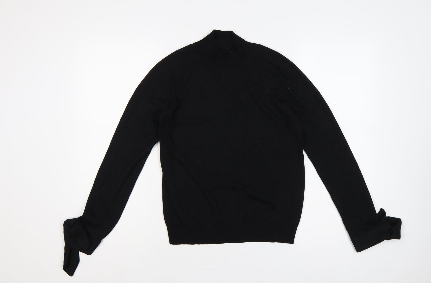 Mango Women Black UK 12 Wool Blend High Neck Tie Cuff Jumper