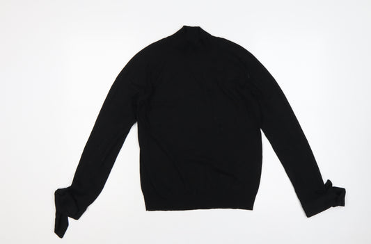 Mango Women Black UK 12 Wool Blend High Neck Tie Cuff Jumper