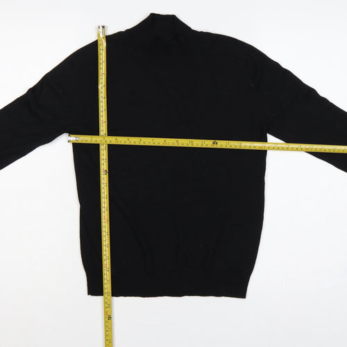 Mango Women Black UK 12 Wool Blend High Neck Tie Cuff Jumper