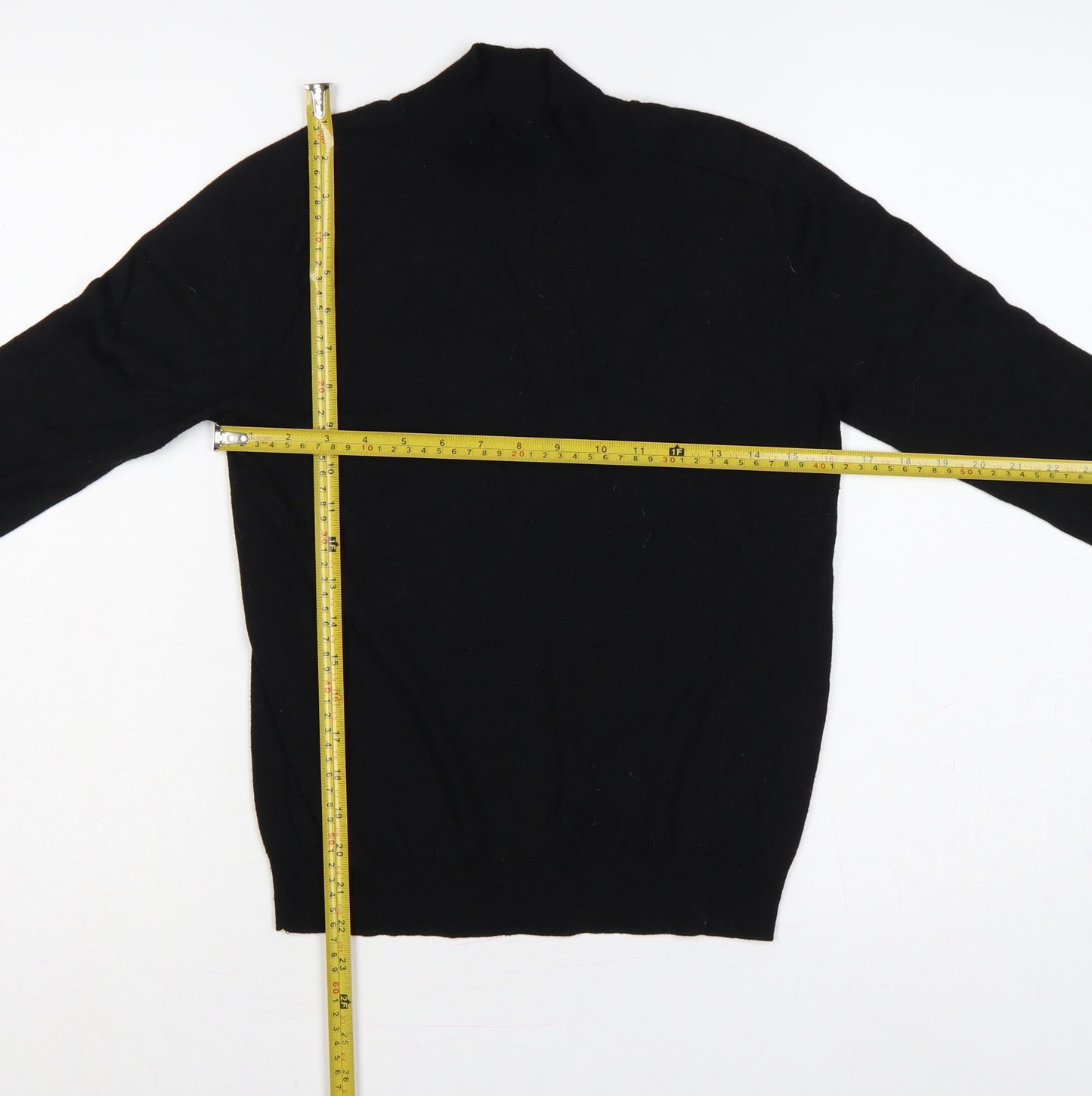 Mango Women Black UK 12 Wool Blend High Neck Tie Cuff Jumper