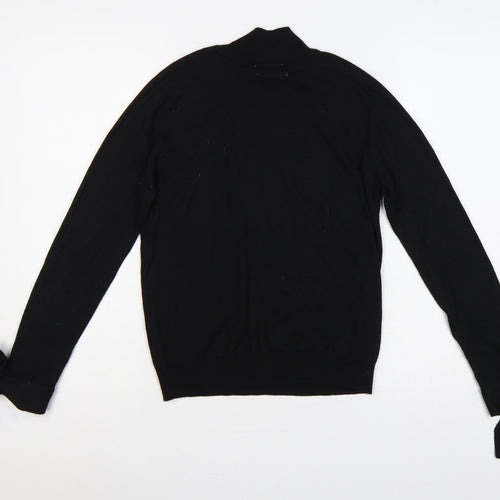 Mango Women Black UK 12 Wool Blend High Neck Tie Cuff Jumper