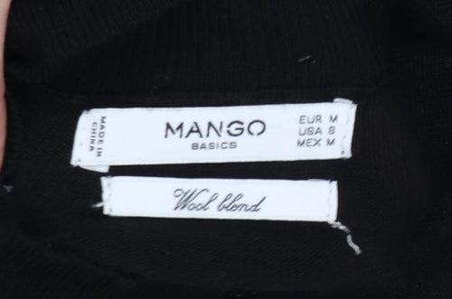 Mango Women Black UK 12 Wool Blend High Neck Tie Cuff Jumper