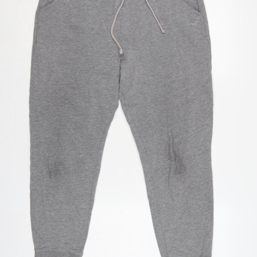 Hollister Women Grey L Jogger Sweatpants Elastic Waist Pockets Logo