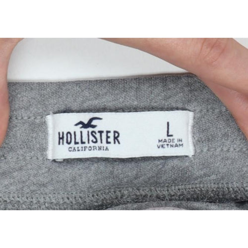 Hollister Women Grey L Jogger Sweatpants Elastic Waist Pockets Logo
