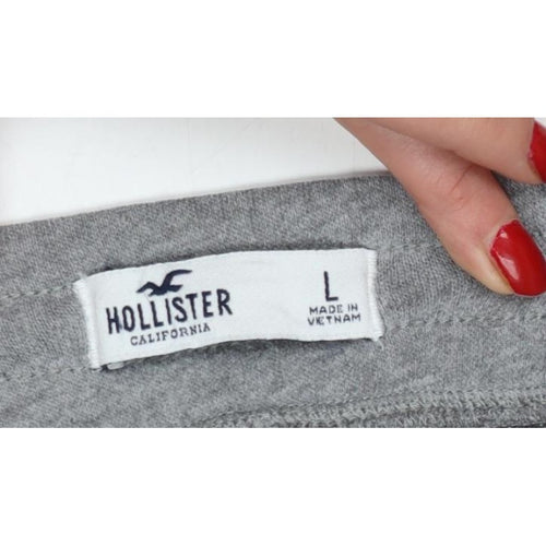 Hollister Women Grey L Jogger Sweatpants Elastic Waist Pockets Logo