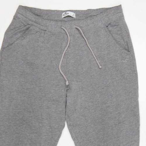 Hollister Women Grey L Jogger Sweatpants Elastic Waist Pockets Logo