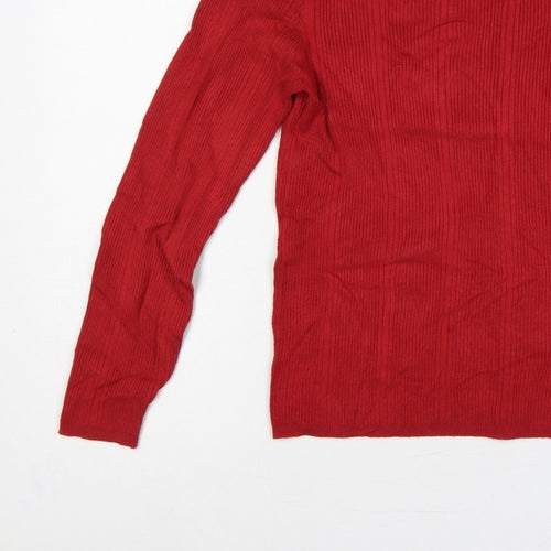 Marks & Spencer Women Red UK 14 Ribbed Knit Crew Neck Pullover Jumper
