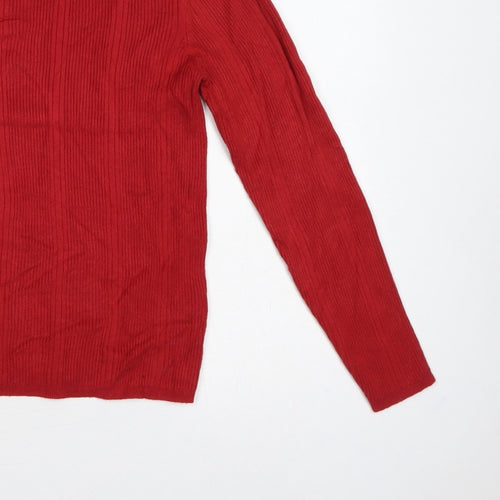 Marks & Spencer Women Red UK 14 Ribbed Knit Crew Neck Pullover Jumper