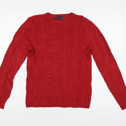 Marks & Spencer Women Red UK 14 Ribbed Knit Crew Neck Pullover Jumper