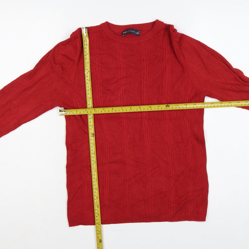 Marks & Spencer Women Red UK 14 Ribbed Knit Crew Neck Pullover Jumper