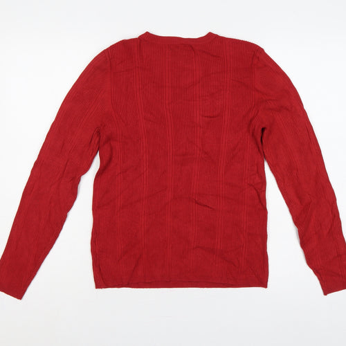 Marks & Spencer Women Red UK 14 Ribbed Knit Crew Neck Pullover Jumper
