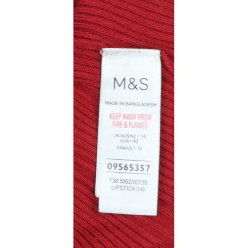 Marks & Spencer Women Red UK 14 Ribbed Knit Crew Neck Pullover Jumper