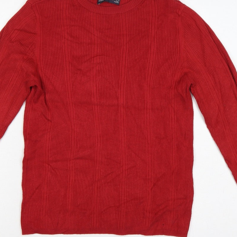 Marks & Spencer Women Red UK 14 Ribbed Knit Crew Neck Pullover Jumper