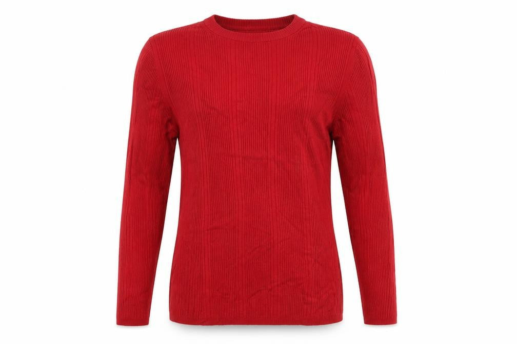 Marks & Spencer Women Red UK 14 Ribbed Knit Crew Neck Pullover Jumper