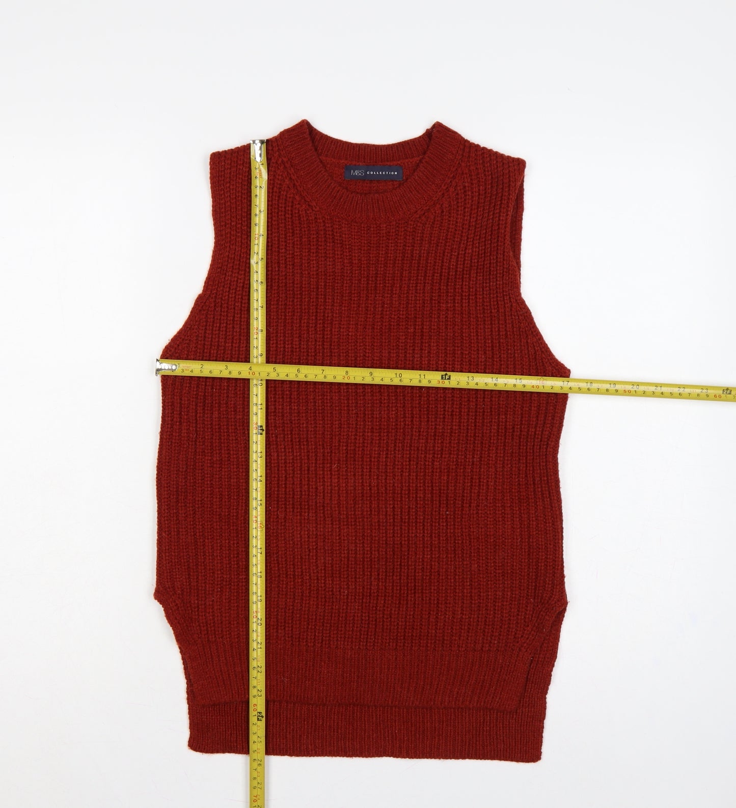 Marks and Spencer Women Brown UK 10 Sleeveless Rib Knit Jumper Vest