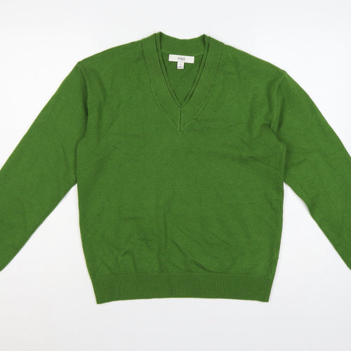 Marks and Spencer Women Green S V-Neck Knit Pullover Jumper