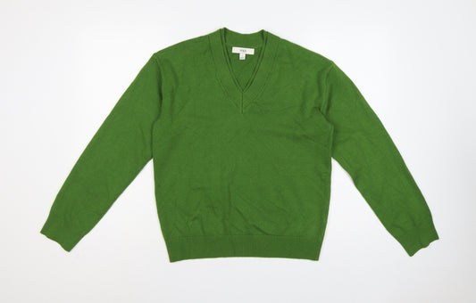 Marks and Spencer Women Green S V-Neck Knit Pullover Jumper
