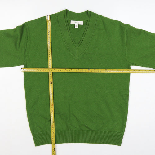 Marks and Spencer Women Green S V-Neck Knit Pullover Jumper