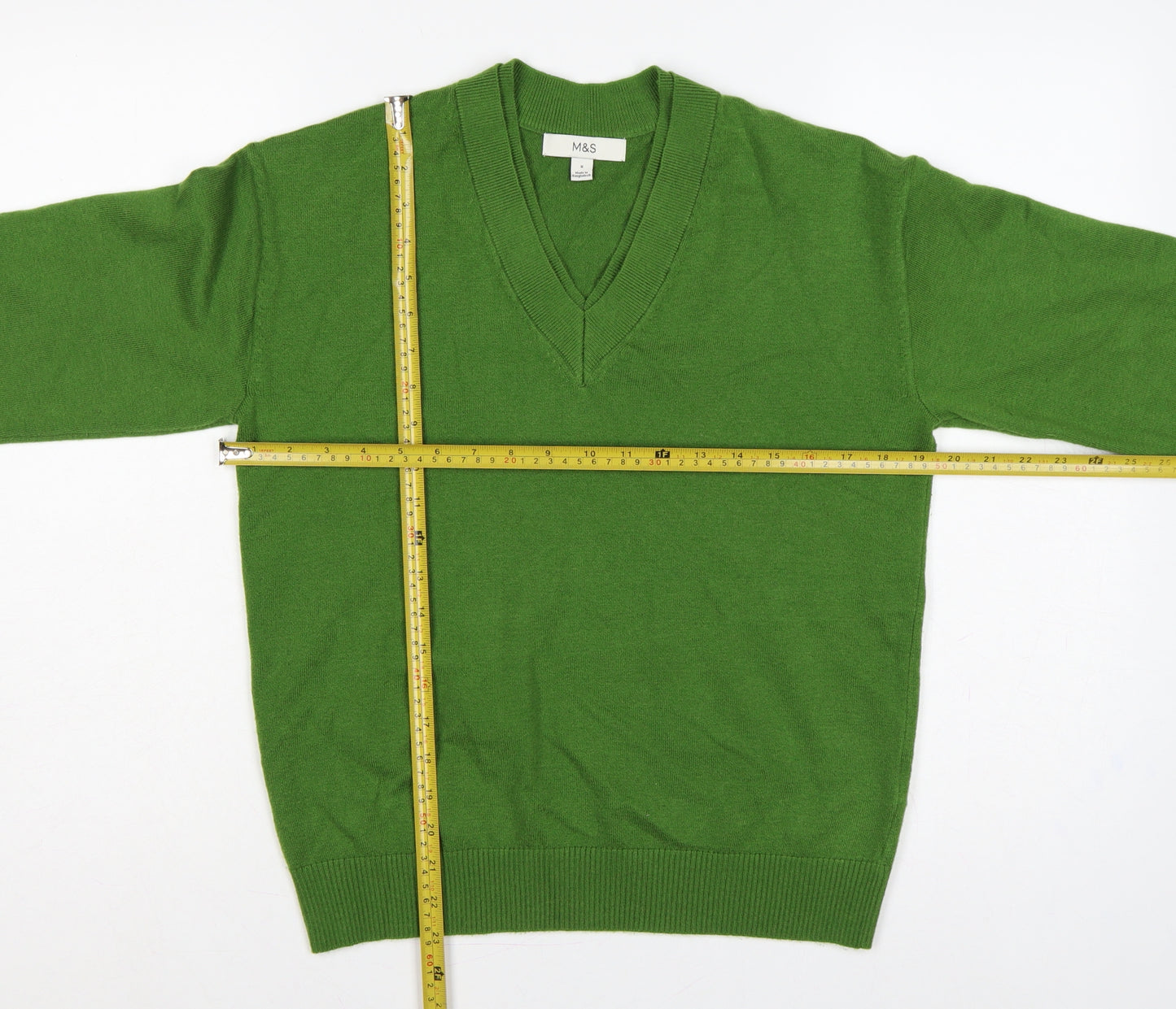 Marks and Spencer Women Green S V-Neck Knit Pullover Jumper