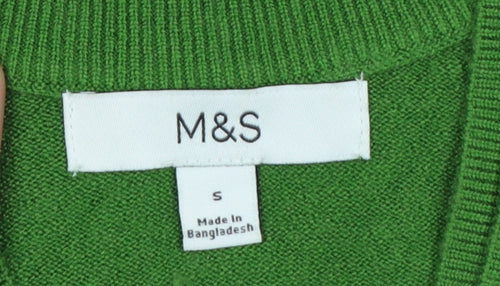 Marks and Spencer Women Green S V-Neck Knit Pullover Jumper