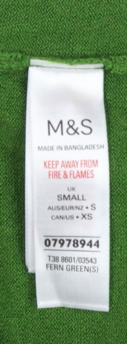 Marks and Spencer Women Green S V-Neck Knit Pullover Jumper