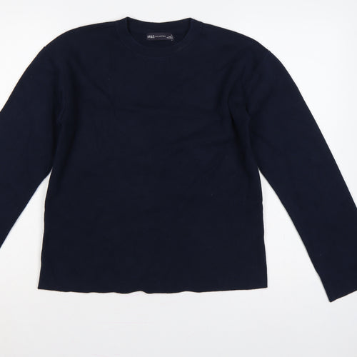 Marks and Spencer Women Blue M Crew Neck Cotton Knit Jumper