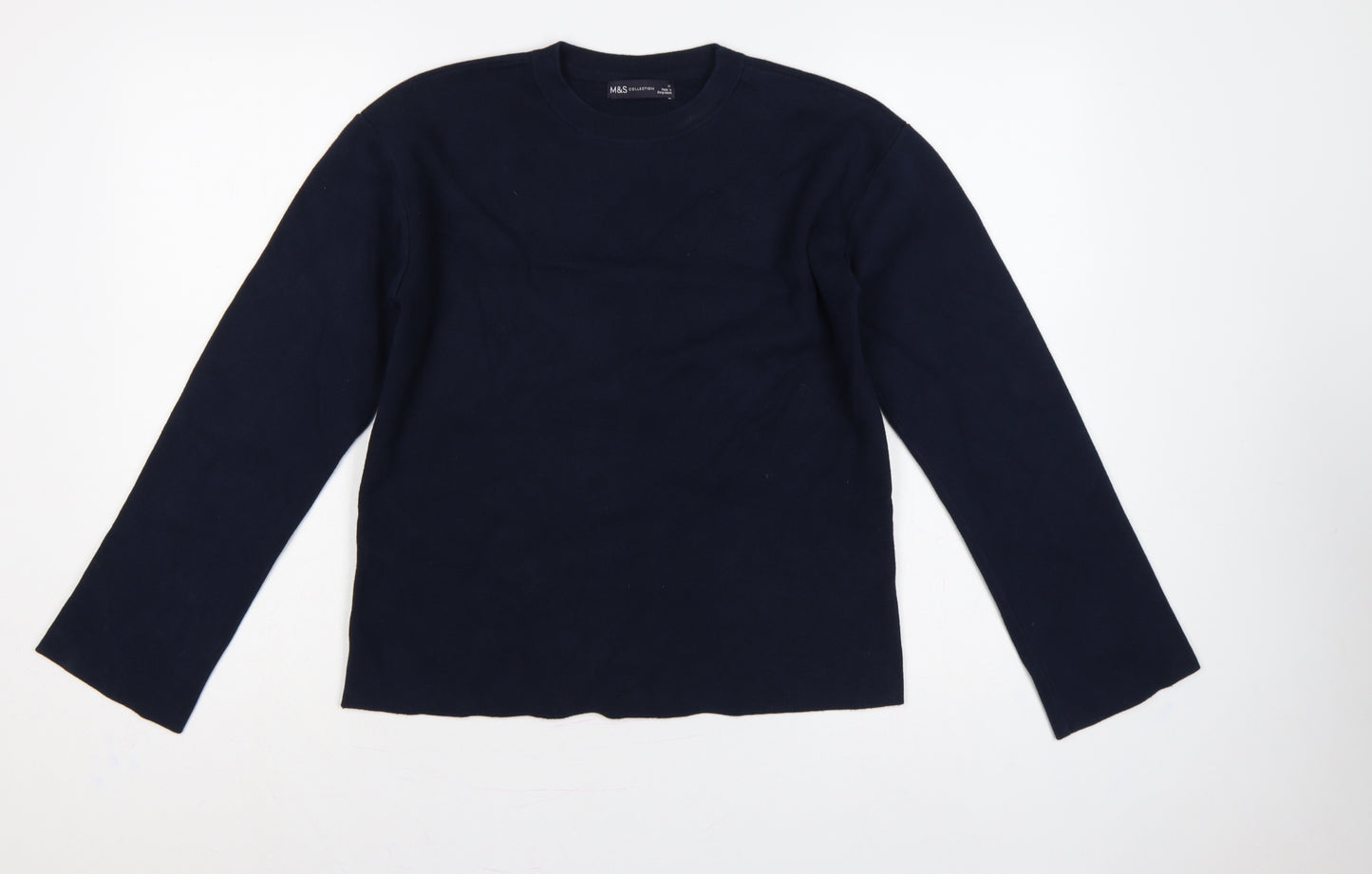 Marks and Spencer Women Blue M Crew Neck Cotton Knit Jumper